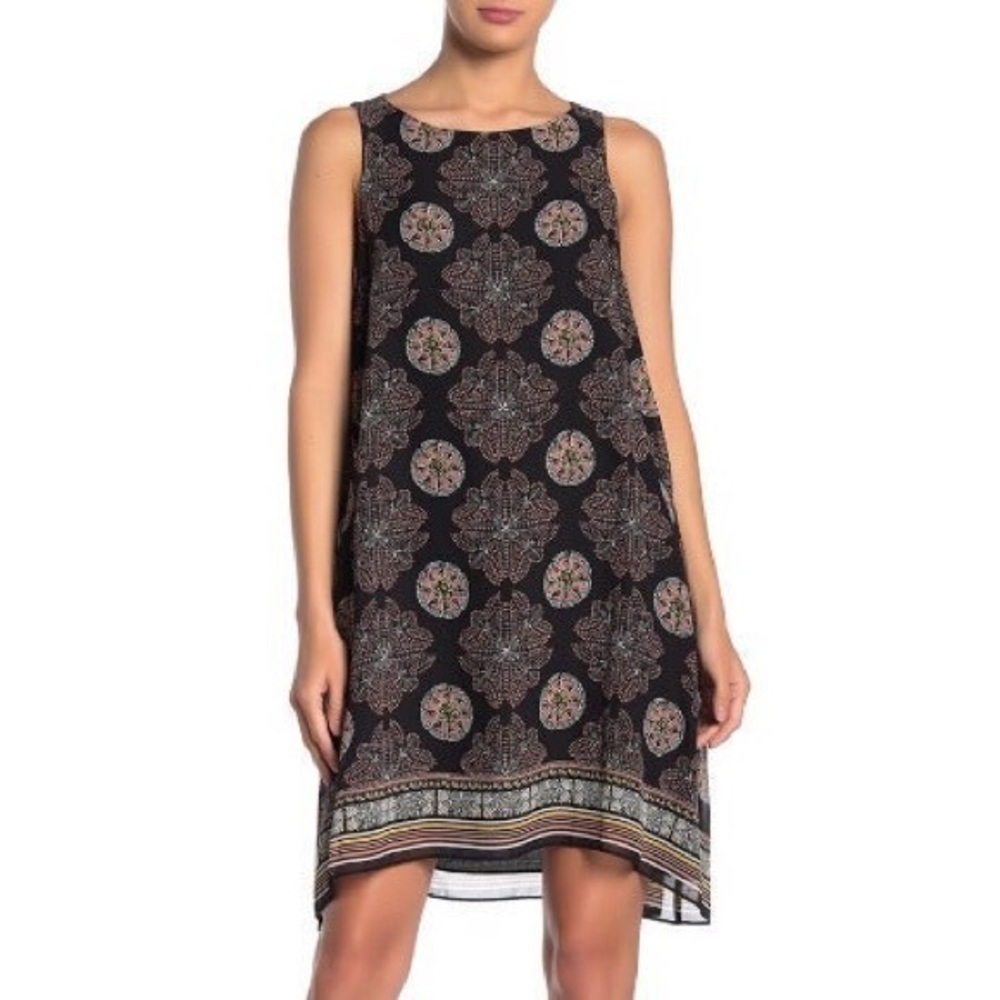 MAX STUDIO “Black/blush” Scarf Print Shift Dress
